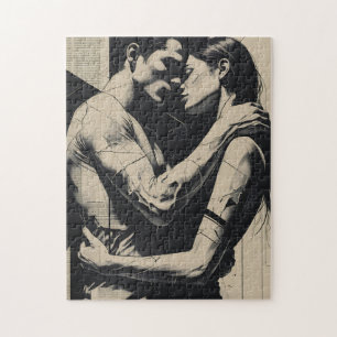 Brutal Lovers Art Black & White Gothic Jigsaw Puzzle
