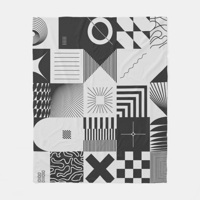 Brutalism Art: Vintage Geometric Patterns Fleece Blanket (Front)
