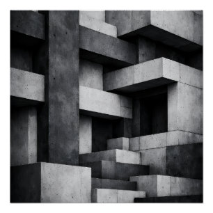 Brutalist Penthouse Design Monochrome Interior Poster