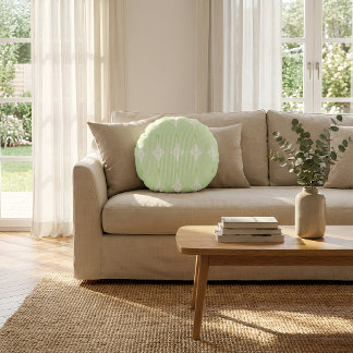 Brutalist Pulse: Pistaccio Green & White Round Pillow