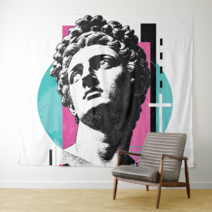 Brutalist Retro Jesus Greek Statue Colossians 2:3 Tapestry