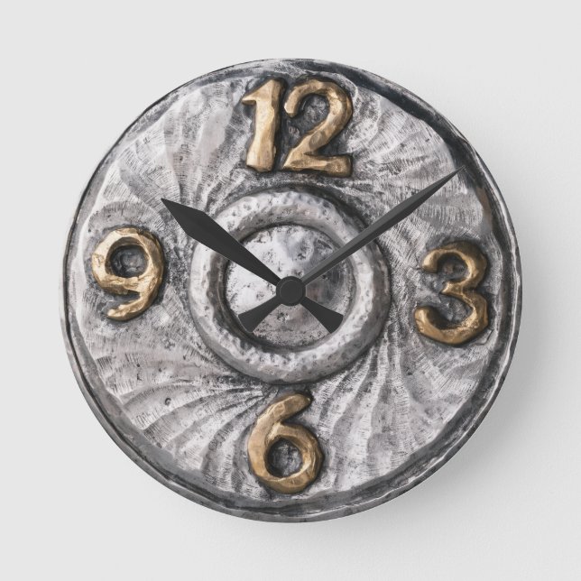 Brutalist Retro Studio Silver Style Dial   Round Clock (Front)
