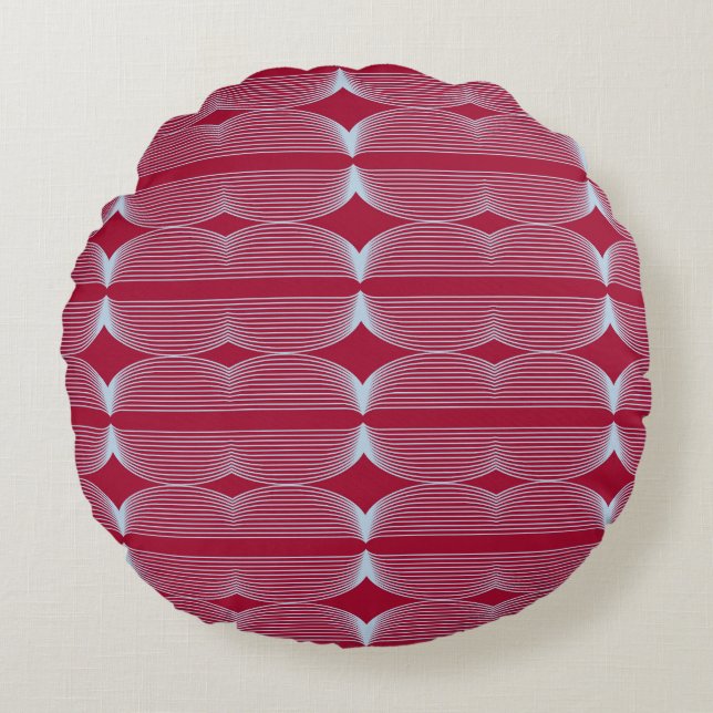 Brutalist Waves: Arabian Red & Beau Blue Round Pillow (Front)