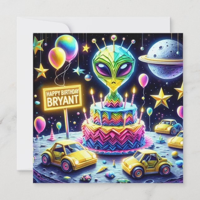 BRYANT ~ Carte d'anniversaire ~ Alien Gâteau d'ann (Devant)