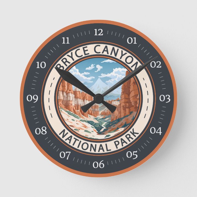 Bryce Canyon National Park Trail Illustration Art Round Clock (Front)