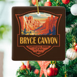 Bryce Canyon National Park Travel Art Vintage Ceramic Ornament<br><div class="desc">Bryce Canyon vector artwork design. The park is a sprawling reserve in southern Utah,  known for crimson-coloured hoodoos,  which are spire-shaped rock formations.</div>