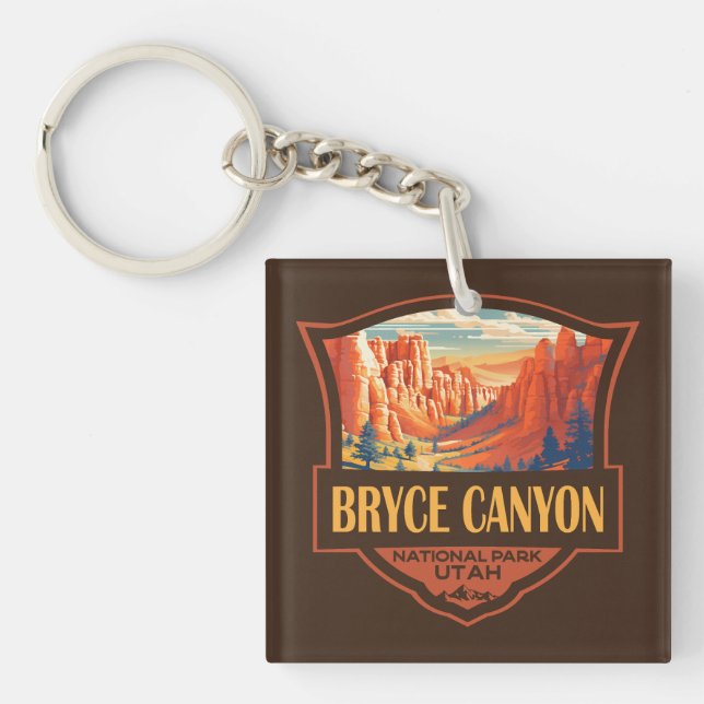 Bryce Canyon National Park Travel Art Vintage Keychain (Front)