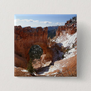 Bryce Canyon Natural Bridge Snowy Landscape Photo 2 Inch Square Button