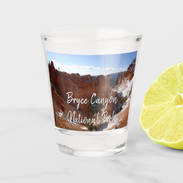 Bryce Canyon Natural Bridge Snowy Landscape Photo Shot Glass (Front)