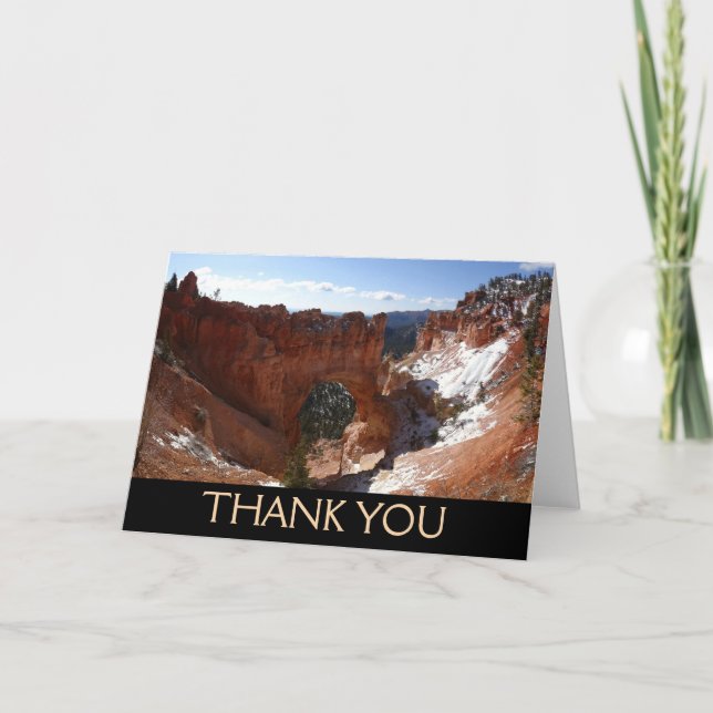 Bryce Canyon Natural Bridge Snowy Landscape Photo Thank You Card (Front)