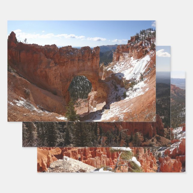 Bryce Canyon Natural Bridge Snowy Landscape Photo Wrapping Paper Sheet (Set)
