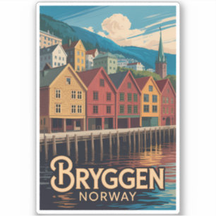 Bryggen Norway Illustration Travel Art Bergen