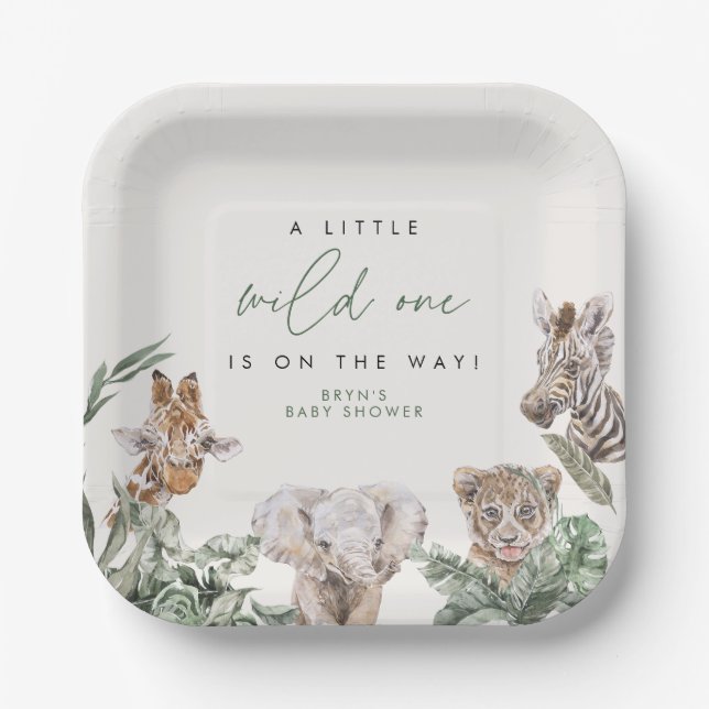 BRYN Cute Jungle Safari Baby Animal Baby Shower Paper Plate (Front)
