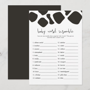 BRYNDLE Modern Cow Print Baby Word Scramble Game   Invitation