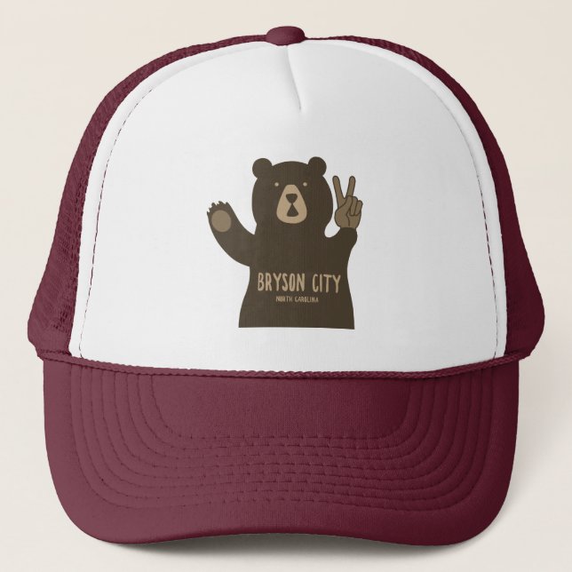 Bryson City North Carolina Peace Bear Trucker Hat (Front)