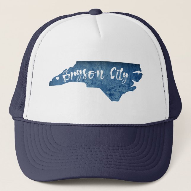 Bryson City North Carolina Wood Grain Trucker Hat (Front)