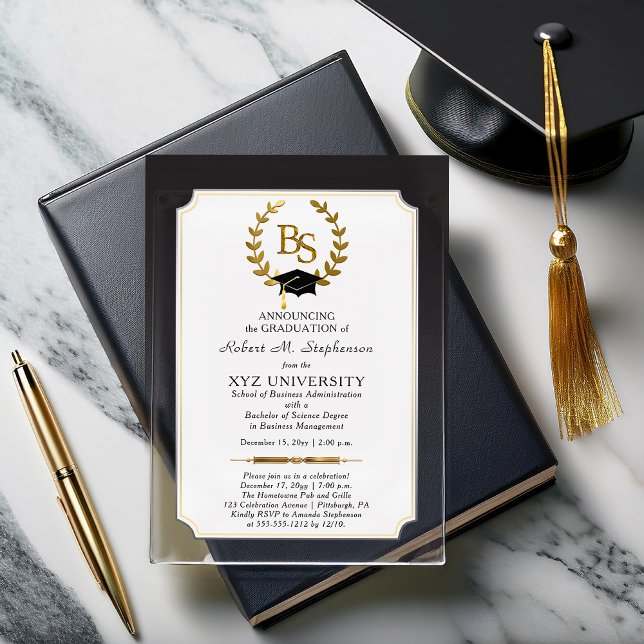 BS - Bachelor of Science Degree College Graduation Acrylic Invitations (Elegant "BS" Bachelor of Science Degree College Graduation Acrylic Invitation)