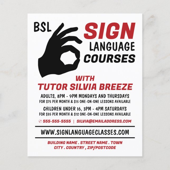 BSL, Okay Gesture, Sign Language Course Advert Flyer (Front)