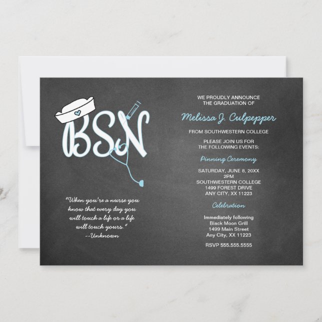 BSN graduation nurse pinning ceremony invites (Front)