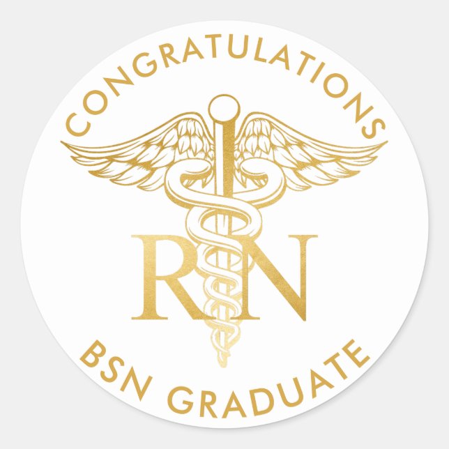 BSN RN Faux Gold Caduceus Medical Staff Custom Classic Round Sticker (Front)