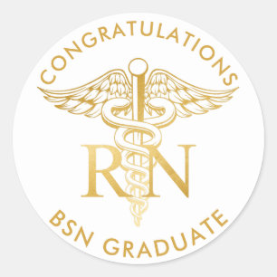 BSN RN Faux Gold Caduceus Medical Staff Custom Classic Round Sticker