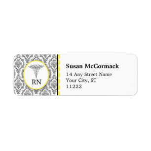 BSN RN LPN Damask Caduceus jaune noir