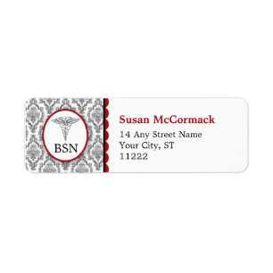 BSN RN LPN Damask Caduceus Noir Bourgogne