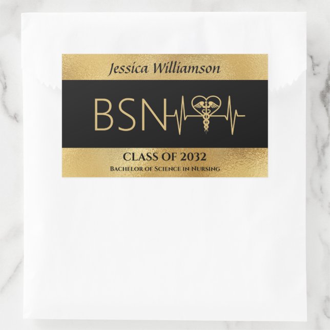 BSN RN LPN Nurse Graduton Party Elegant Black Gold Sticker (Bag)