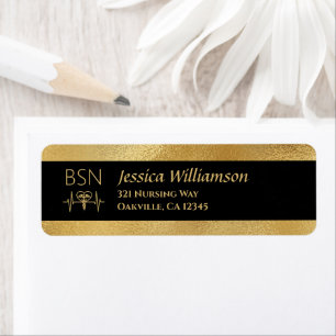 BSN RN Nurse Graduation Black Gold Return Address