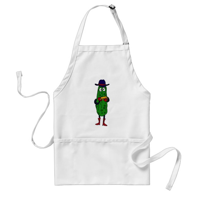 BT- Funny Pickle Playing Harmonica Cartoon Standard Apron (Front)