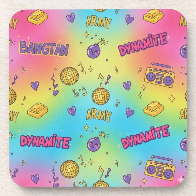 BTS Dynamite Disco Party Seamless Pattern Coaster (Front)
