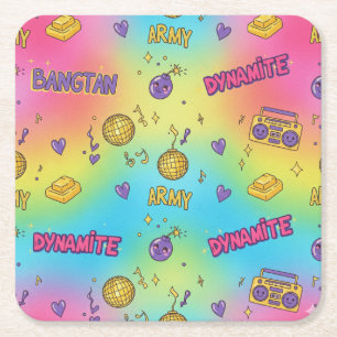 BTS Dynamite Disco Party Seamless Pattern Square Paper Coaster