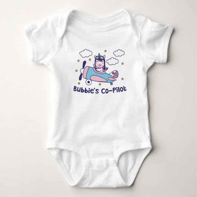 Bubbie's Co-Pilot - Unicorn Airplane Baby Bodysuit (Front)