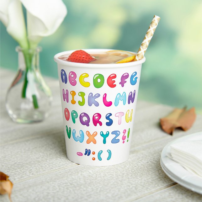 Bubble Alphabet Letters Kids Typography Paper Cups (Creator Uploaded)