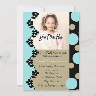 Bubble and Flowers First Communion Invitation