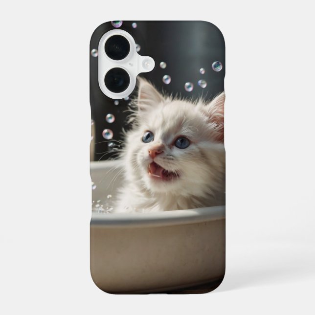 Bubble Bath Cat iPhone 16 Case (Back)