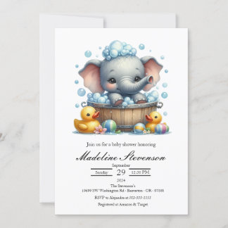 Bubble Bath Elephant Themed Baby Shower Invitation