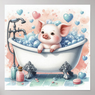 Bubble Bath Pig Poster
