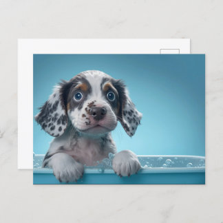Bubble Bath Tub Pup Postcard