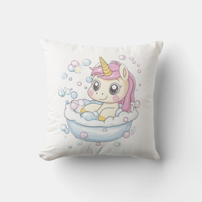 Bubble Bath Unicorn (1) Throw Pillow (Front)