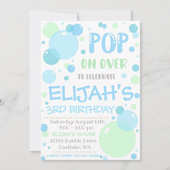 Bubble Birthday Invitation, Pop On Over Invitation (Front)