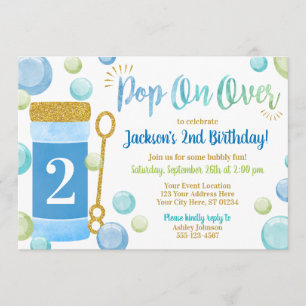 Bubble Birthday Invitation Watercolor, Blue, Boy