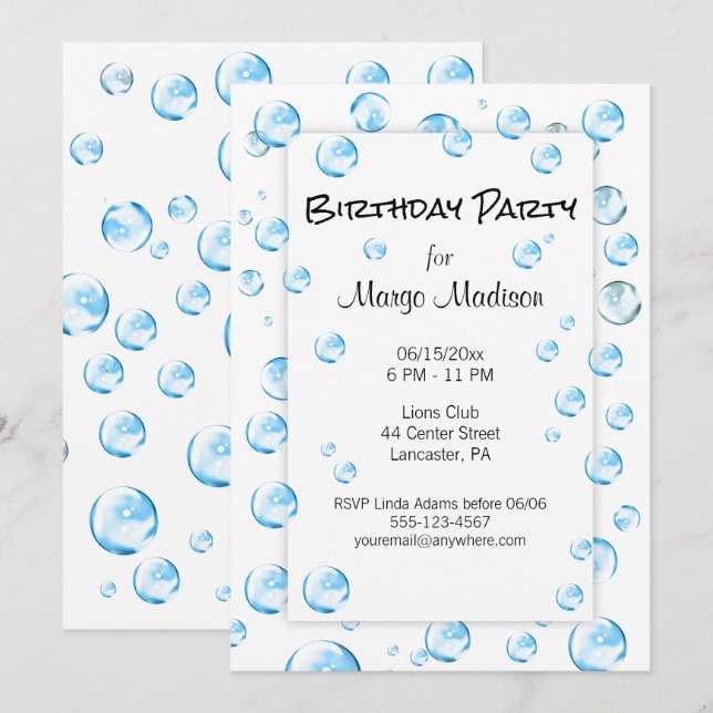 Bubble Birthday Party Invitation (Front/Back)