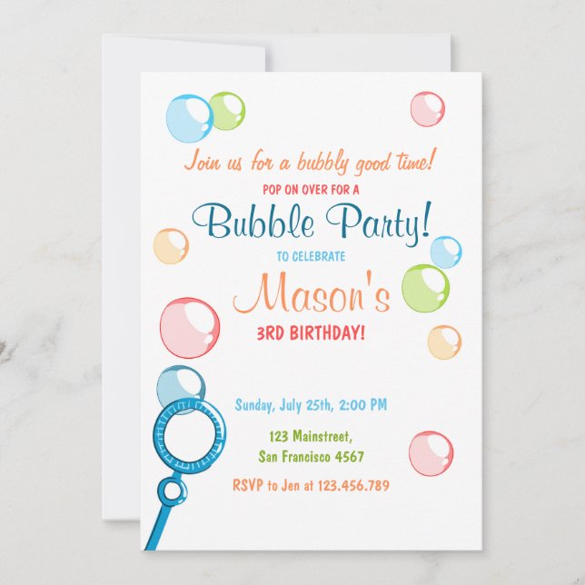 Bubble Birthday Party Invitation POP Birthday Boy (Front)