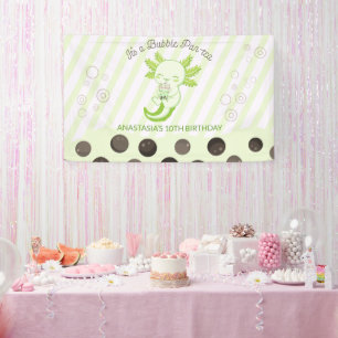 Bubble Boba Tea Green Axolotl Birthday Party Banner