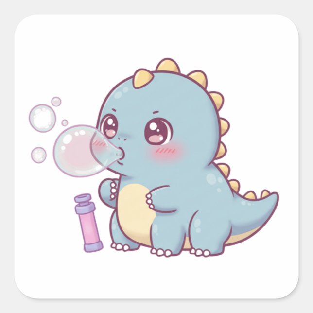 Bubble Dino – Playful & Kawaii! Square Sticker (Front)