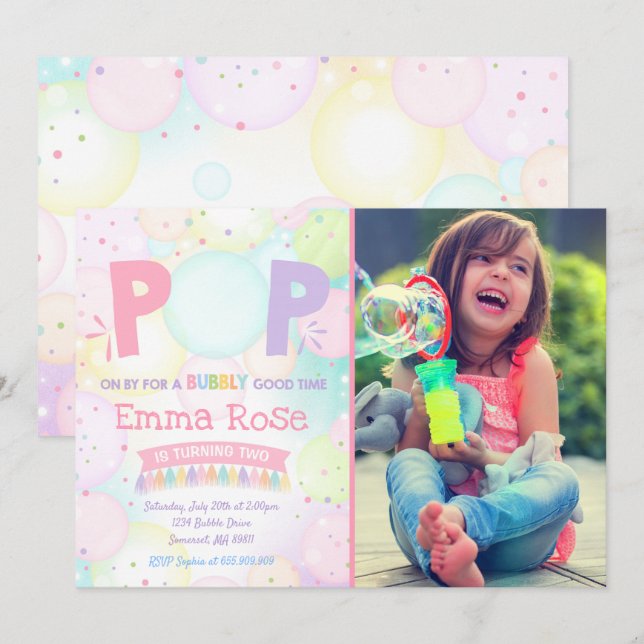 Bubble Fête Anniversaire Invitation Bubbly Anniver (Devant / Derrière)