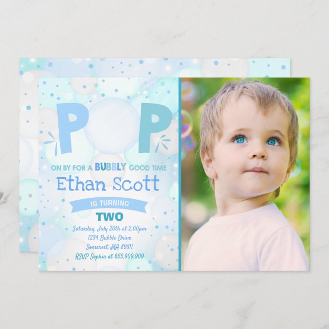 Bubble Fête Anniversaire Invitation Bubbly Anniver (Devant / Derrière)