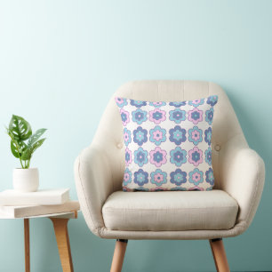Bubble Flowers (pink and blue) Pattern Throw Pillow