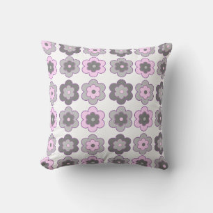 Bubble Flowers (pink and grey) Pattern Throw Pillow